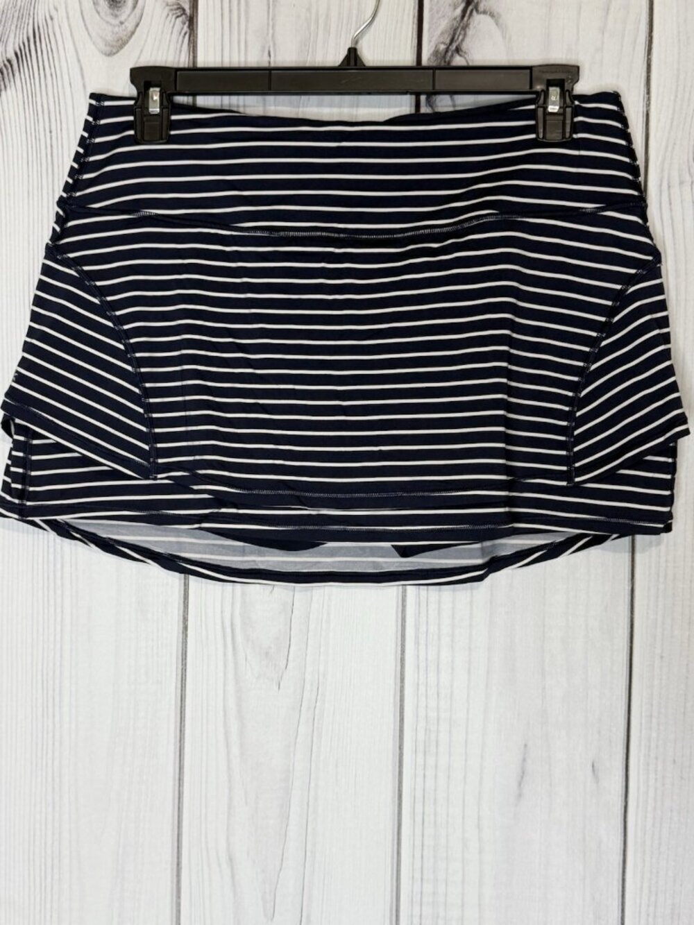 Athleta Stripe Stealth TruCool Skirt Skort Navy Blue White 210121 Size Large